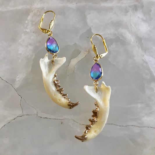 Blue and Purple Topaz Mink Mandible Earrings