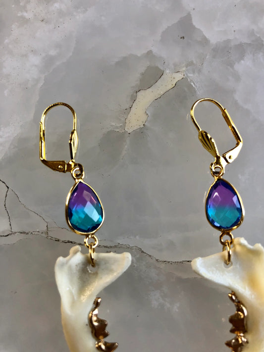Blue and Purple Topaz Mink Mandible Earrings