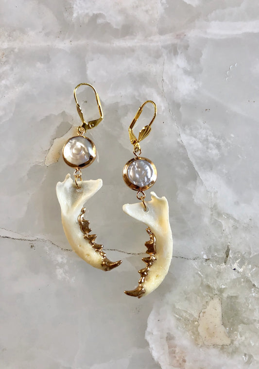 Mother of Pearl Mink Mandible Earrings