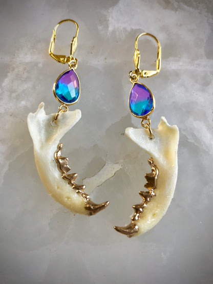 Blue and Purple Topaz Mink Mandible Earrings