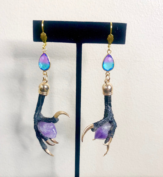 Crow Foot and Amethyst Earrings