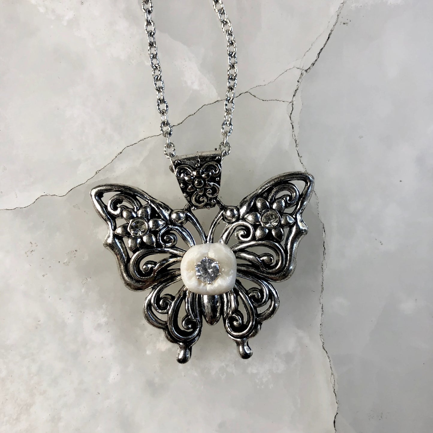 Silver Butterfly Molar Necklace
