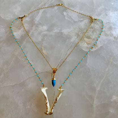 Mink Mandible and Stone Drop Necklace