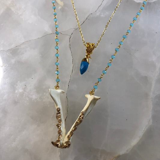 Mink Mandible and Stone Drop Necklace