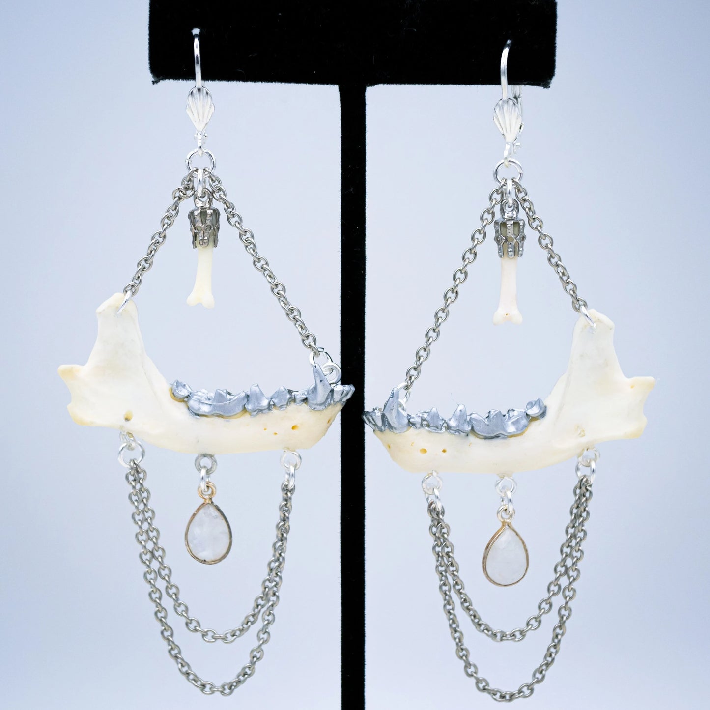 Mink Jaw and Moonstone Earrings