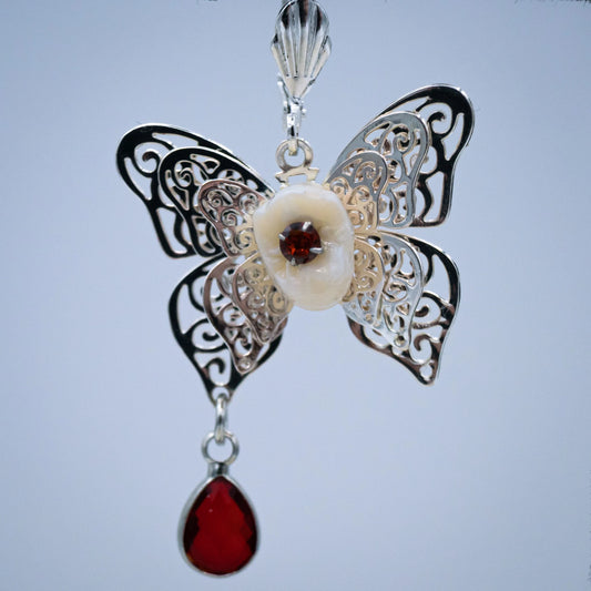 Red Crystal Human Tooth Butterfly Earrings