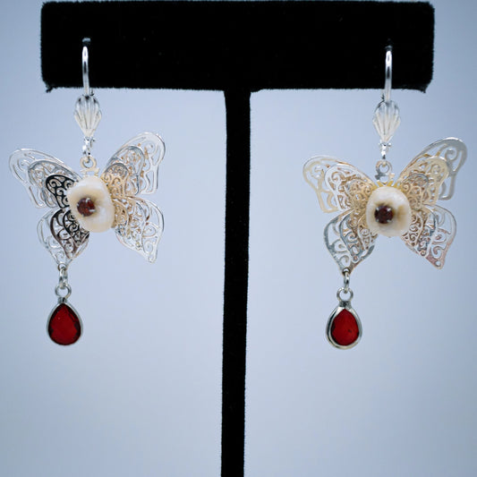 Red Crystal Human Tooth Butterfly Earrings