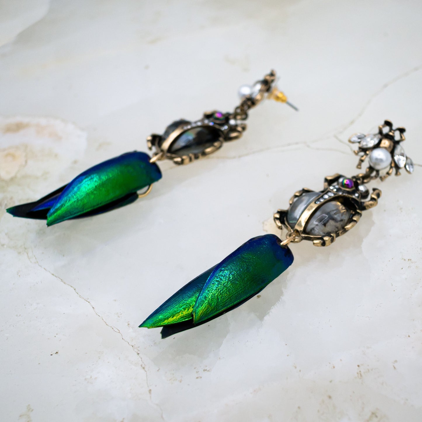 Abalone Scarab Beetle Earrings