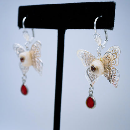 Red Crystal Human Tooth Butterfly Earrings