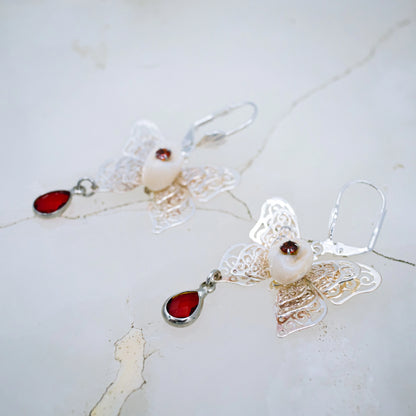 Red Crystal Human Tooth Butterfly Earrings
