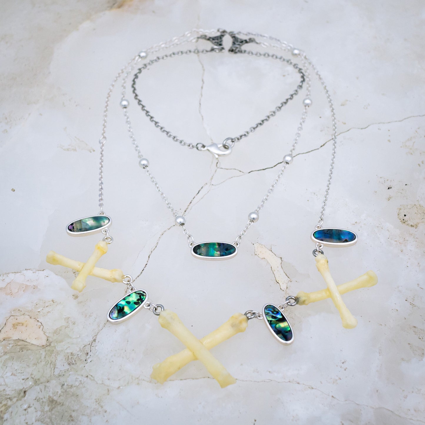 Abalone Cross Bone Necklace