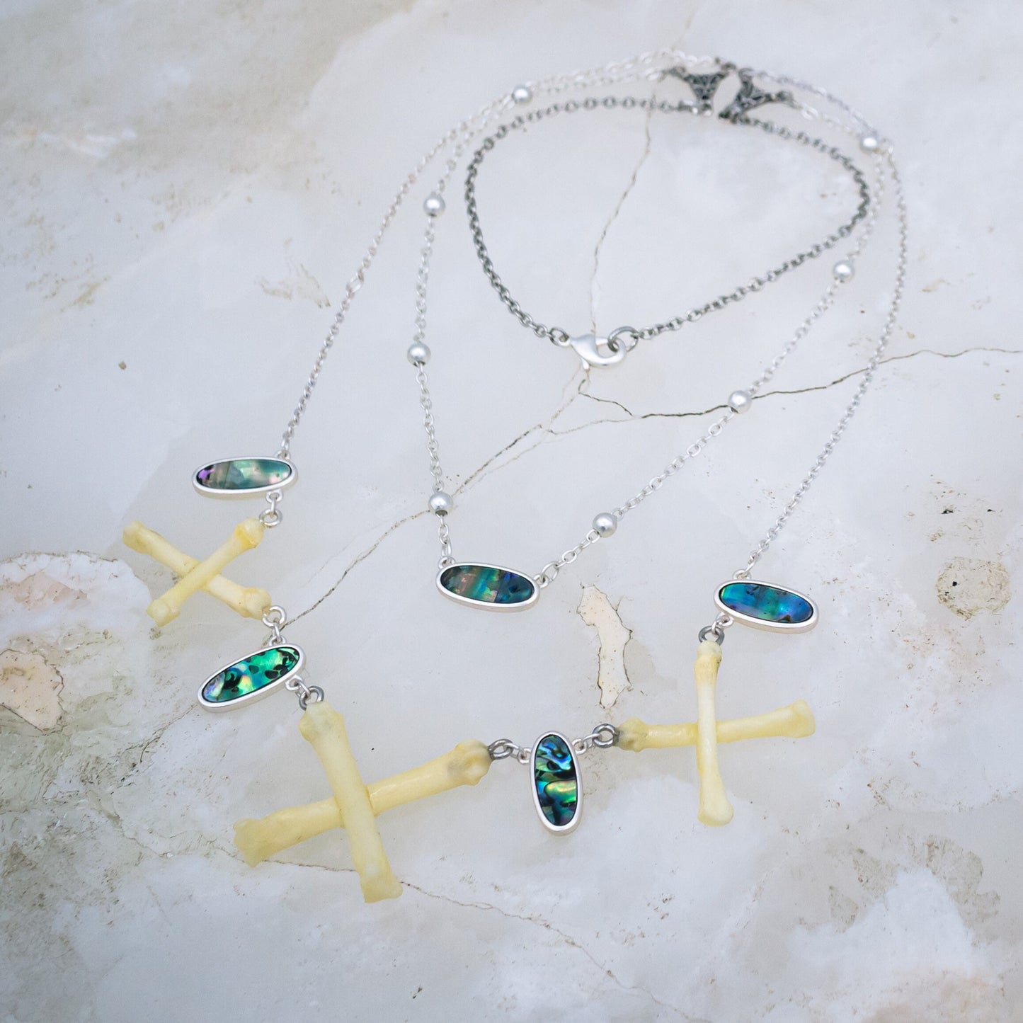 Abalone Cross Bone Necklace