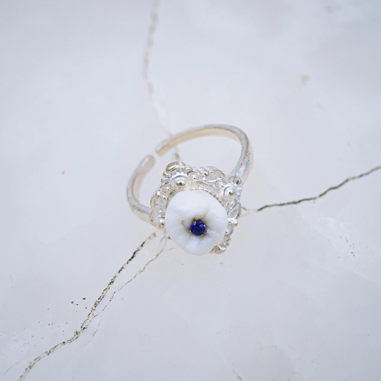 Victorian White Silver Tooth Ring