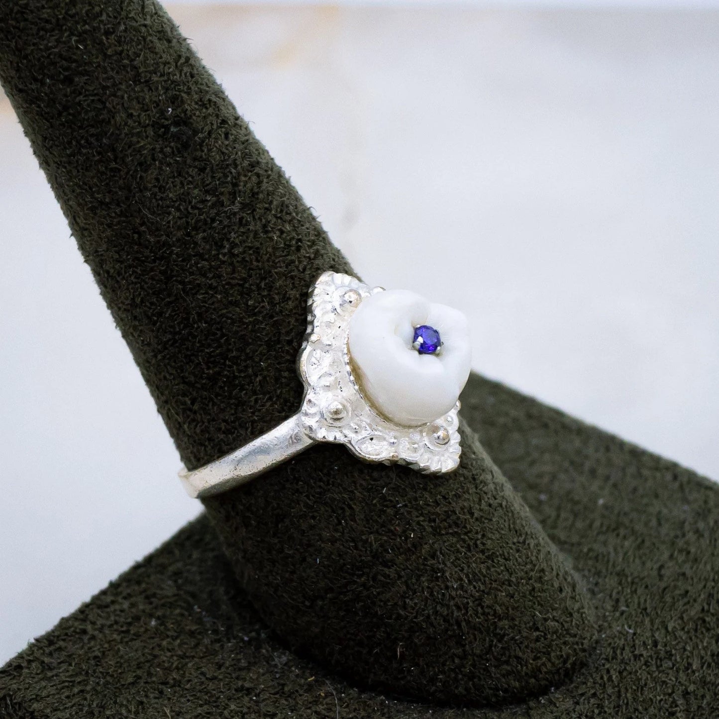 Victorian White Silver Tooth Ring