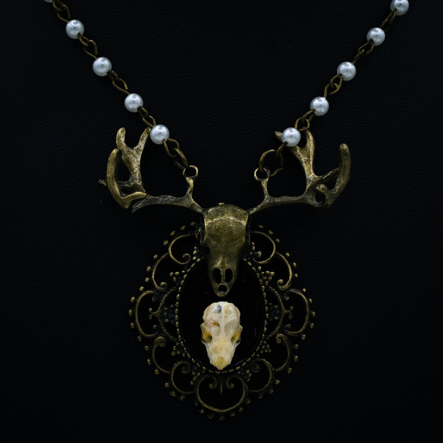 Bat Skull and Beaded Chain Necklace