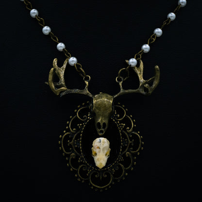 Bat Skull and Beaded Chain Necklace