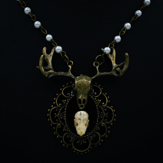 Bat Skull and Beaded Chain Necklace