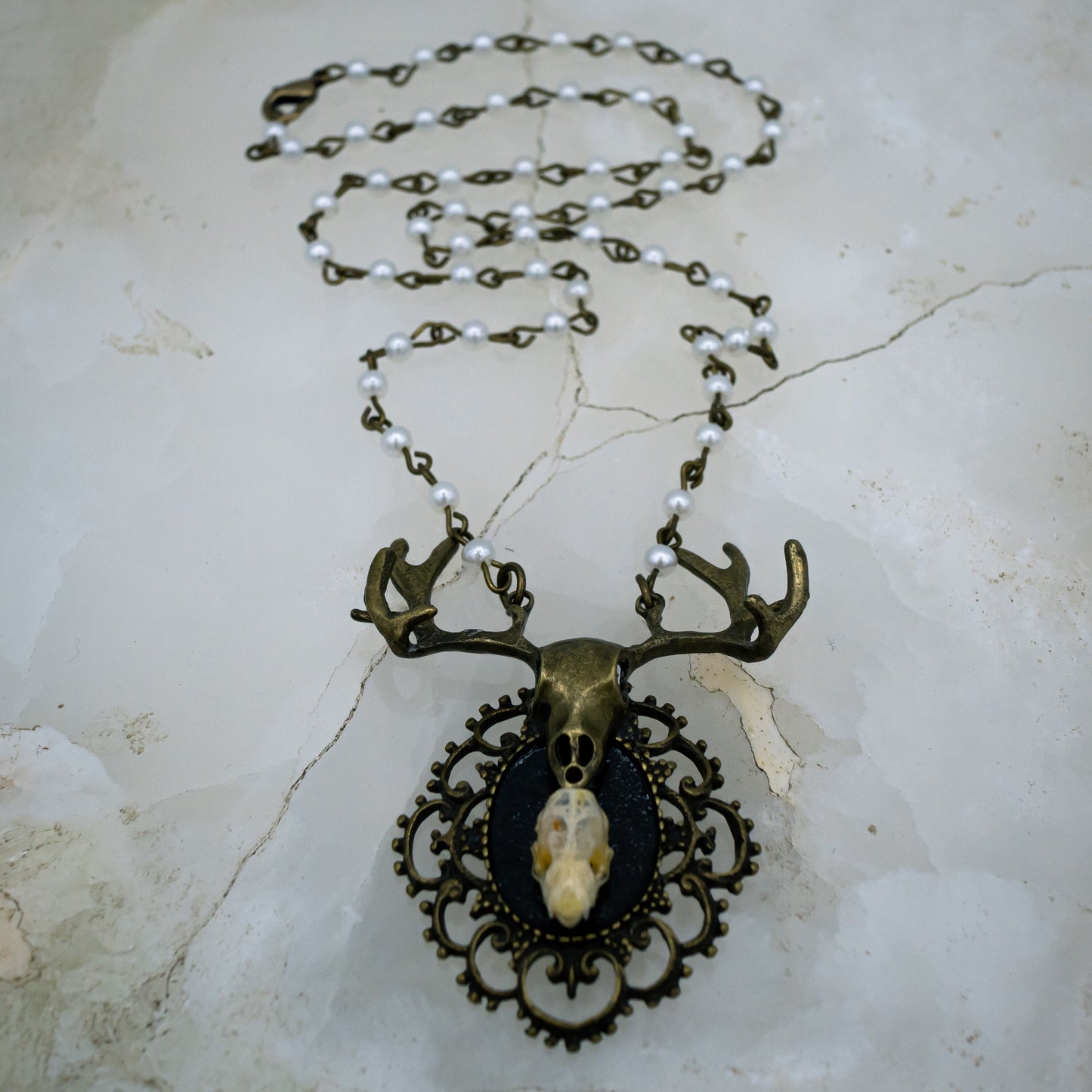 Bat Skull and Beaded Chain Necklace