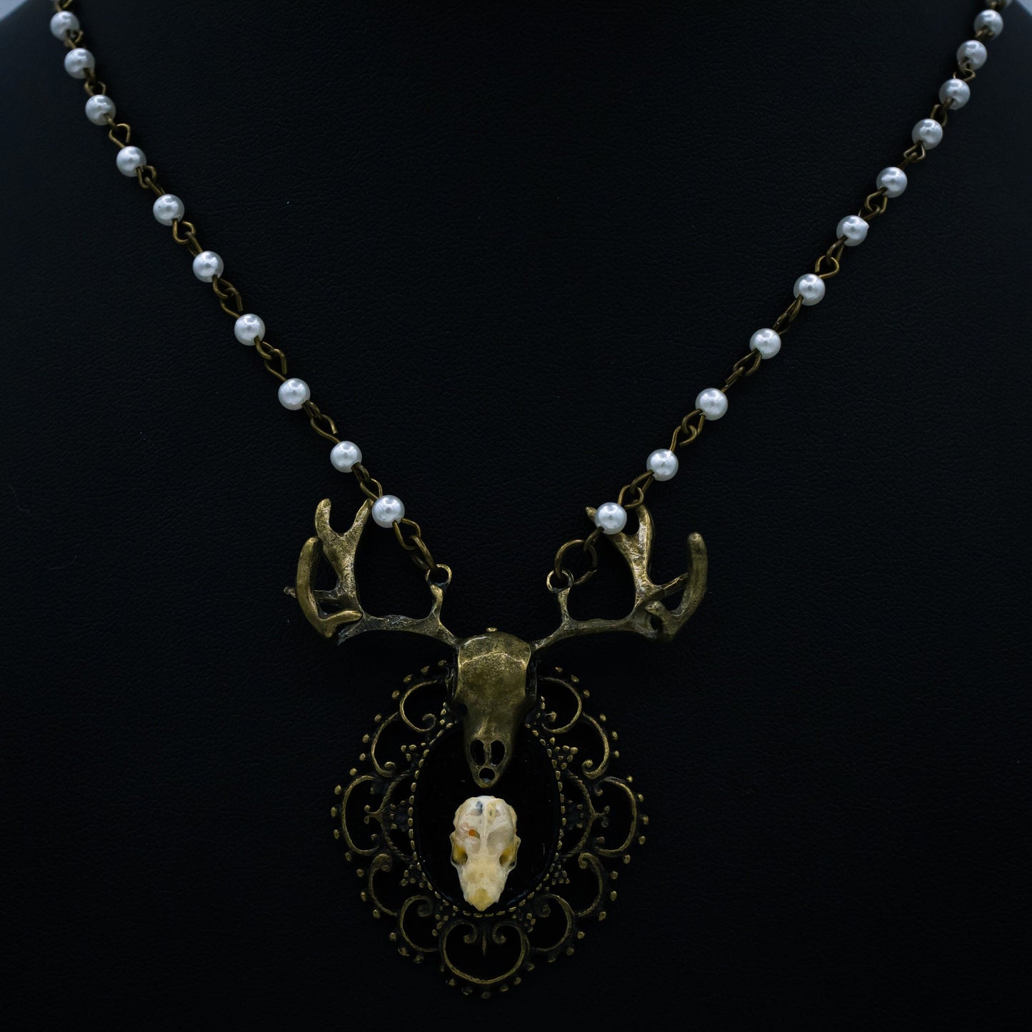 Bat Skull and Beaded Chain Necklace