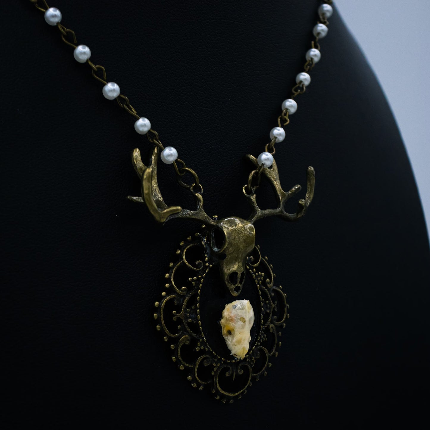 Bat Skull and Beaded Chain Necklace