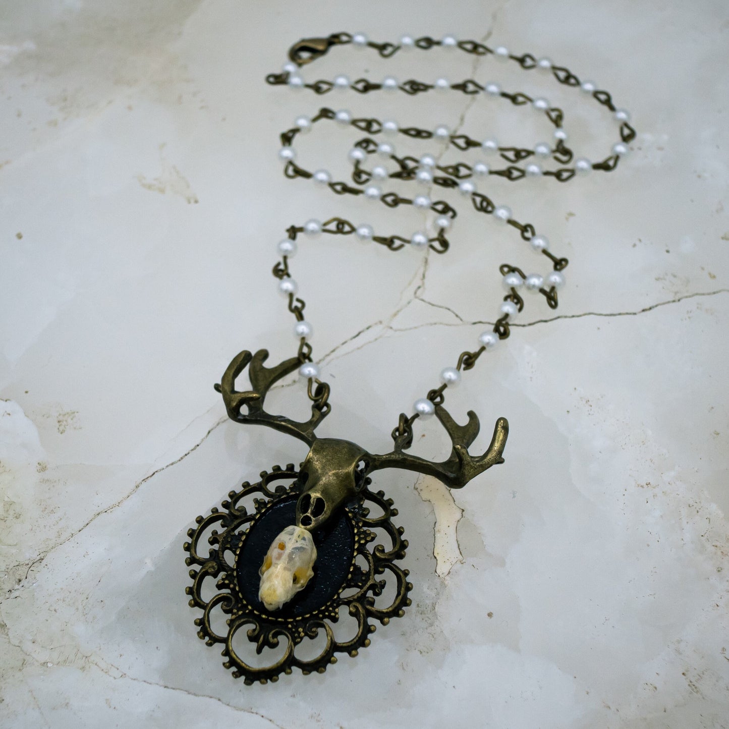 Bat Skull and Beaded Chain Necklace
