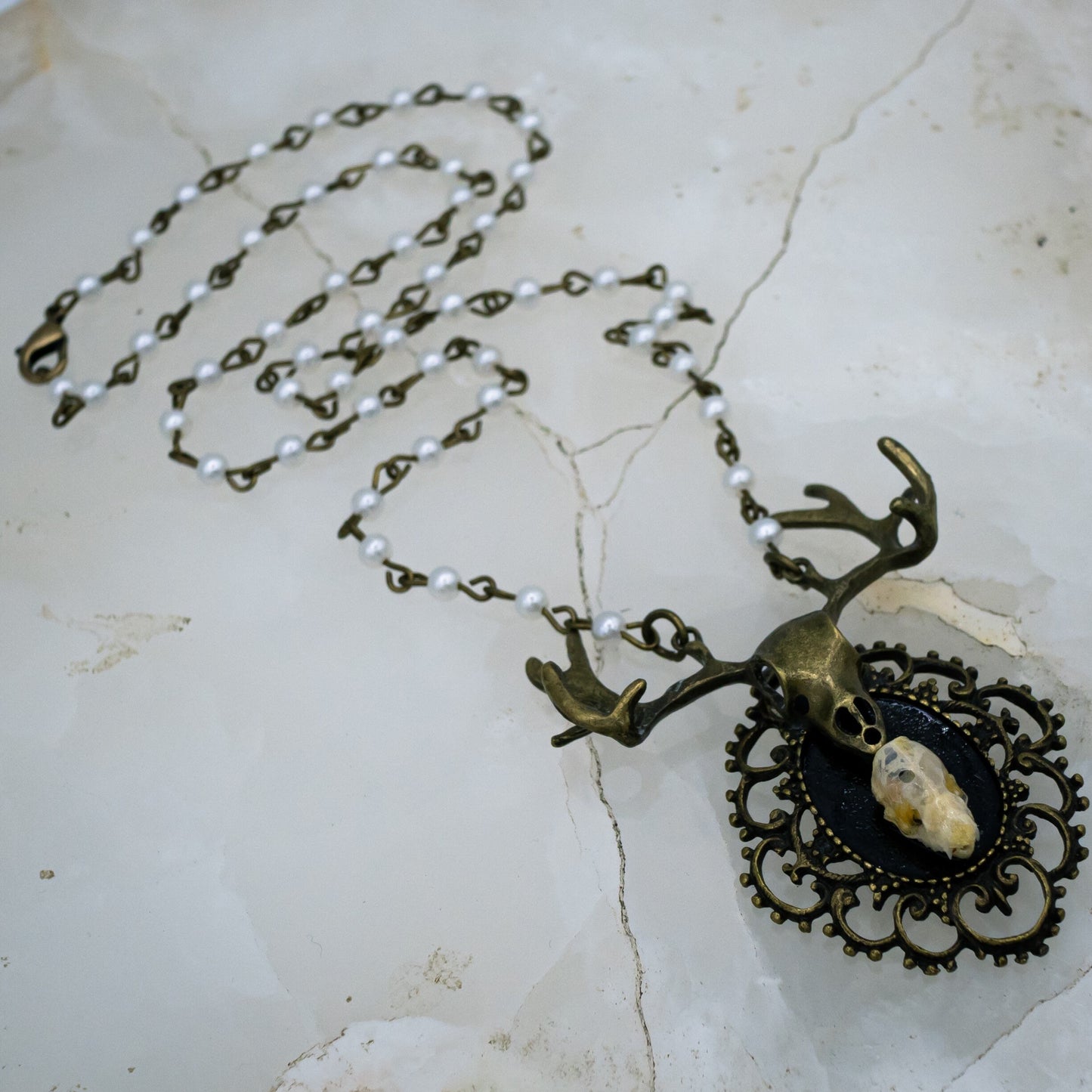 Bat Skull and Beaded Chain Necklace