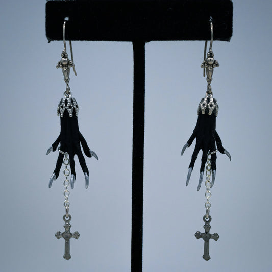 Gothic Taxidermy Cross Earrings