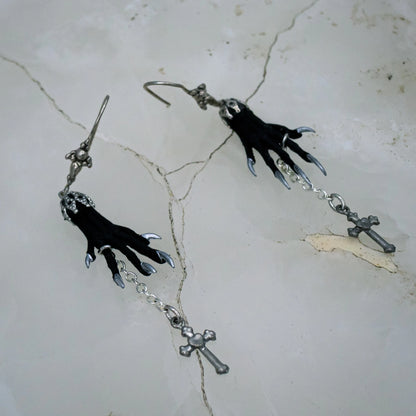 Gothic Taxidermy Cross Earrings