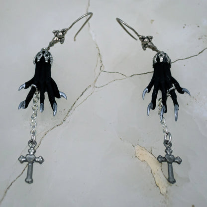 Gothic Taxidermy Cross Earrings