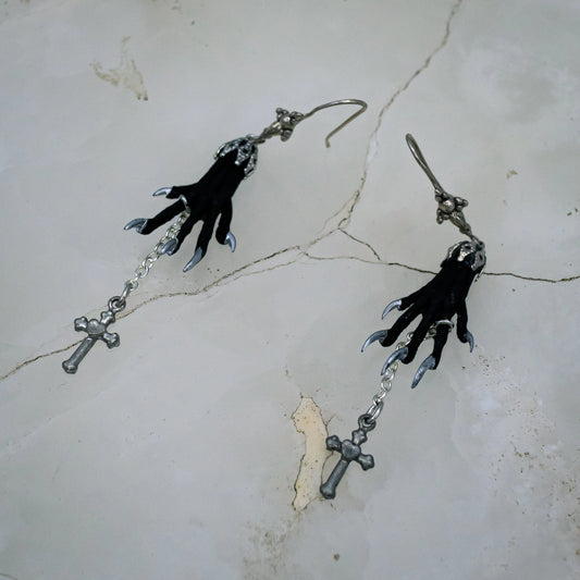 Gothic Taxidermy Cross Earrings
