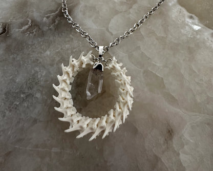Vertebrae Circle and Quartz Necklace