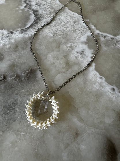Vertebrae Circle and Quartz Necklace