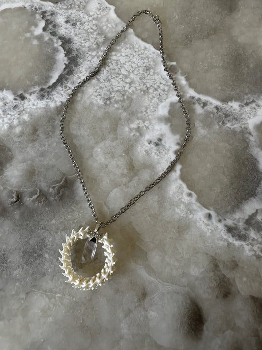 Vertebrae Circle and Quartz Necklace