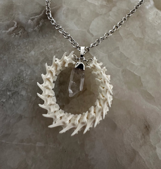 Vertebrae Circle and Quartz Necklace