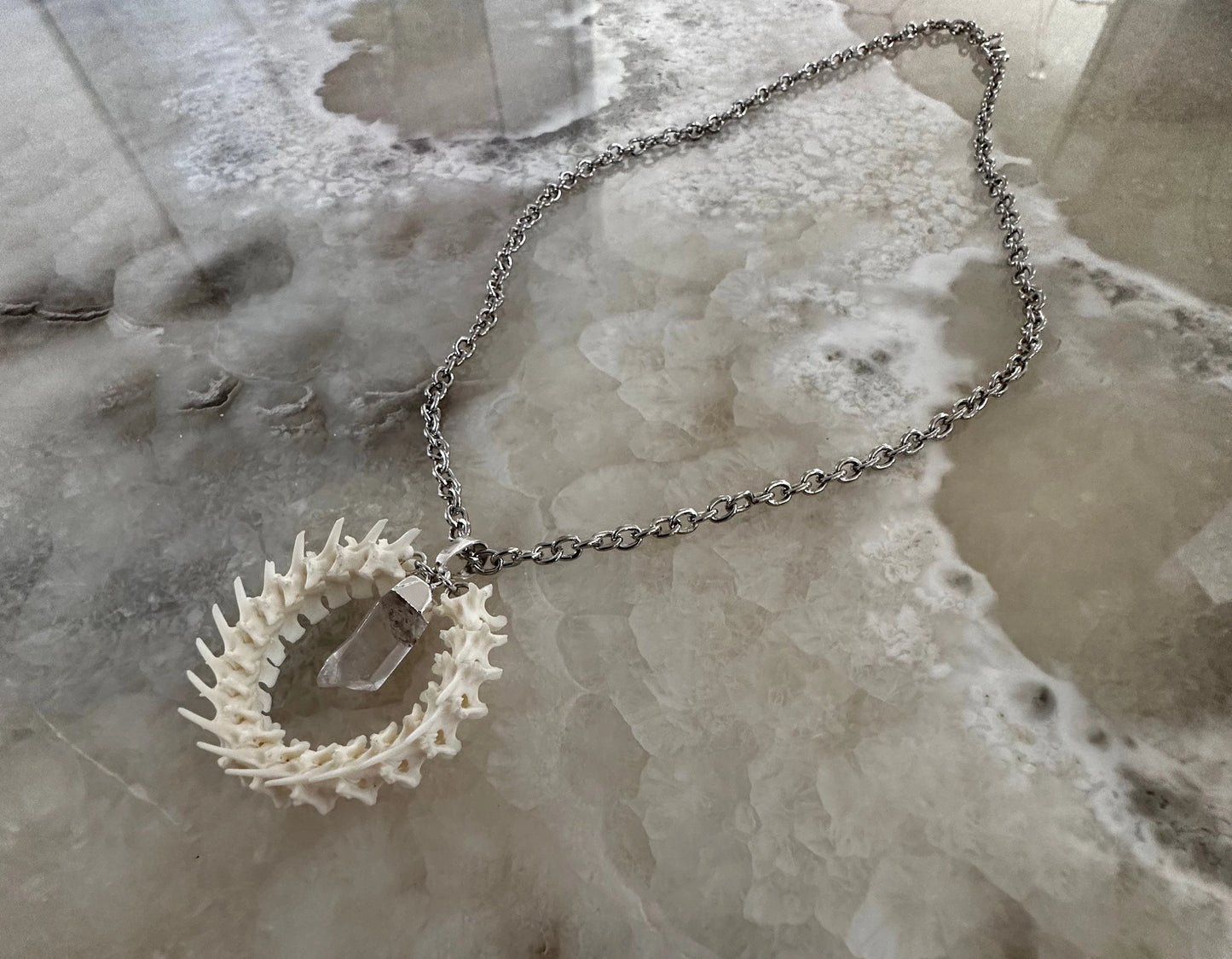 Vertebrae Circle and Quartz Necklace