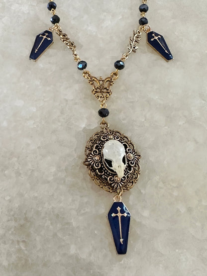 Victorian Mouse Skull and Coffin Necklace
