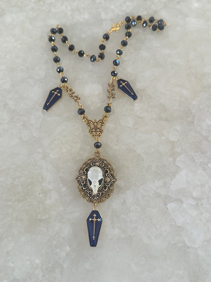 Victorian Mouse Skull and Coffin Necklace