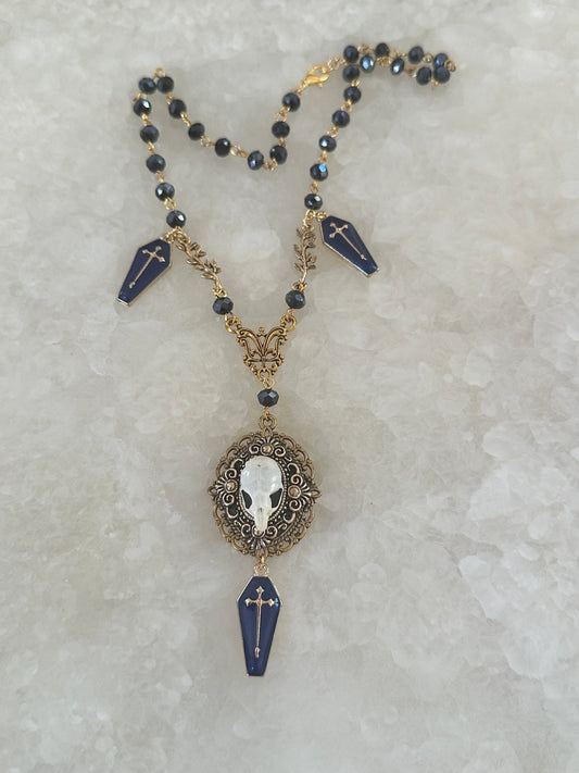 Victorian Mouse Skull and Coffin Necklace