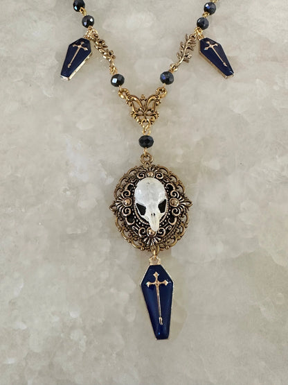 Victorian Mouse Skull and Coffin Necklace