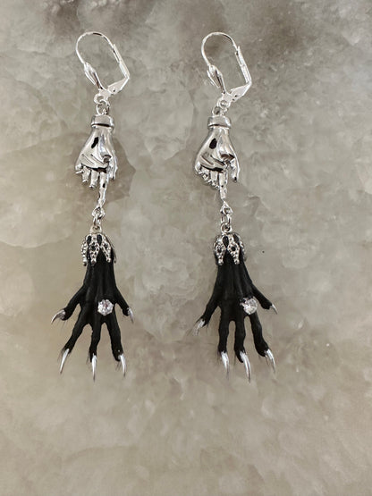 Silver Hand and Taxidermy Earrings