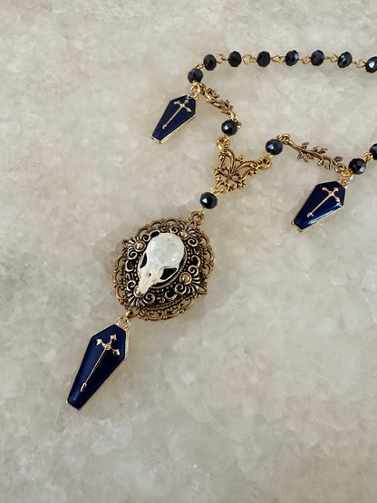 Victorian Mouse Skull and Coffin Necklace