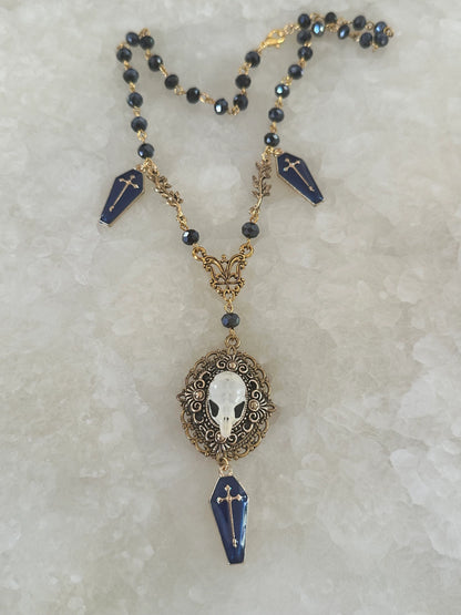 Victorian Mouse Skull and Coffin Necklace