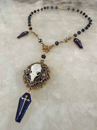 Victorian Mouse Skull and Coffin Necklace