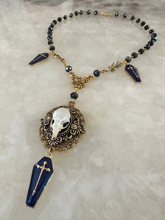 Victorian Mouse Skull and Coffin Necklace