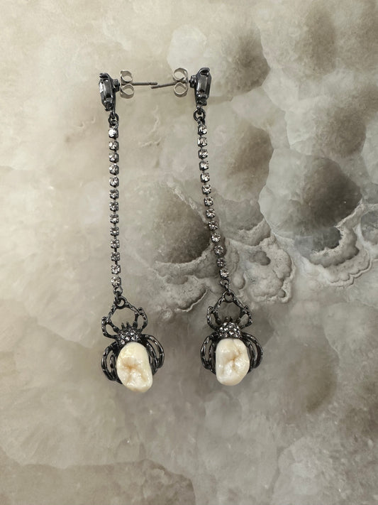 Human Tooth Spider Earrings
