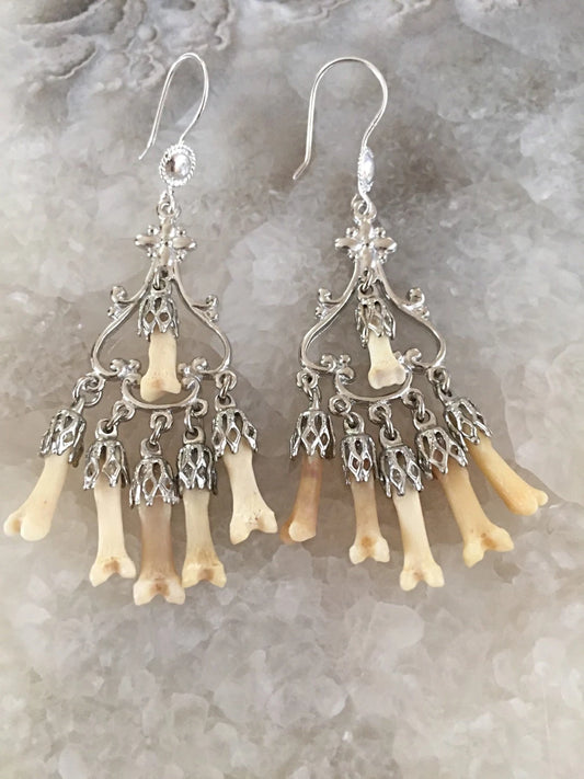 Silver Fox Toe chandelier Earrings