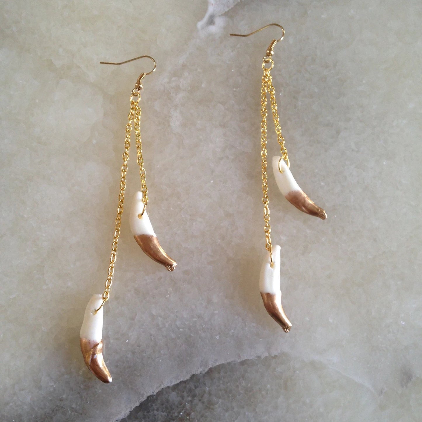 Dipped Wolf Teeth Long Chain Earrings