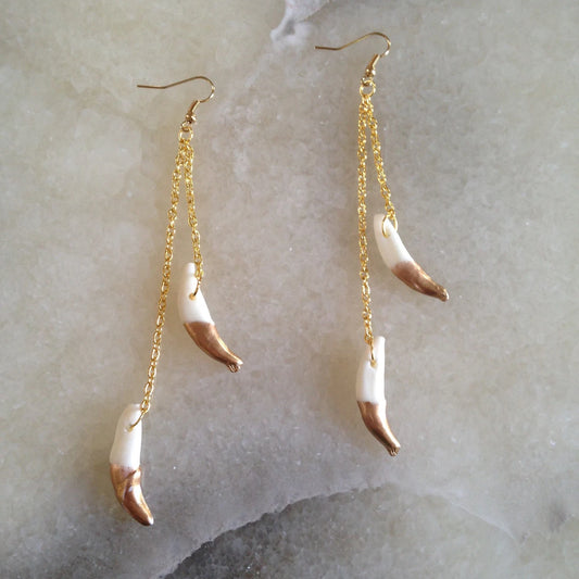 Dipped Wolf Teeth Long Chain Earrings