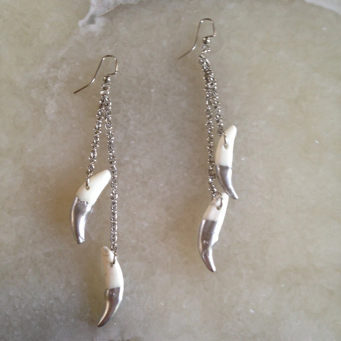 Dipped Wolf Teeth Long Chain Earrings