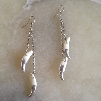 Dipped Wolf Teeth Long Chain Earrings